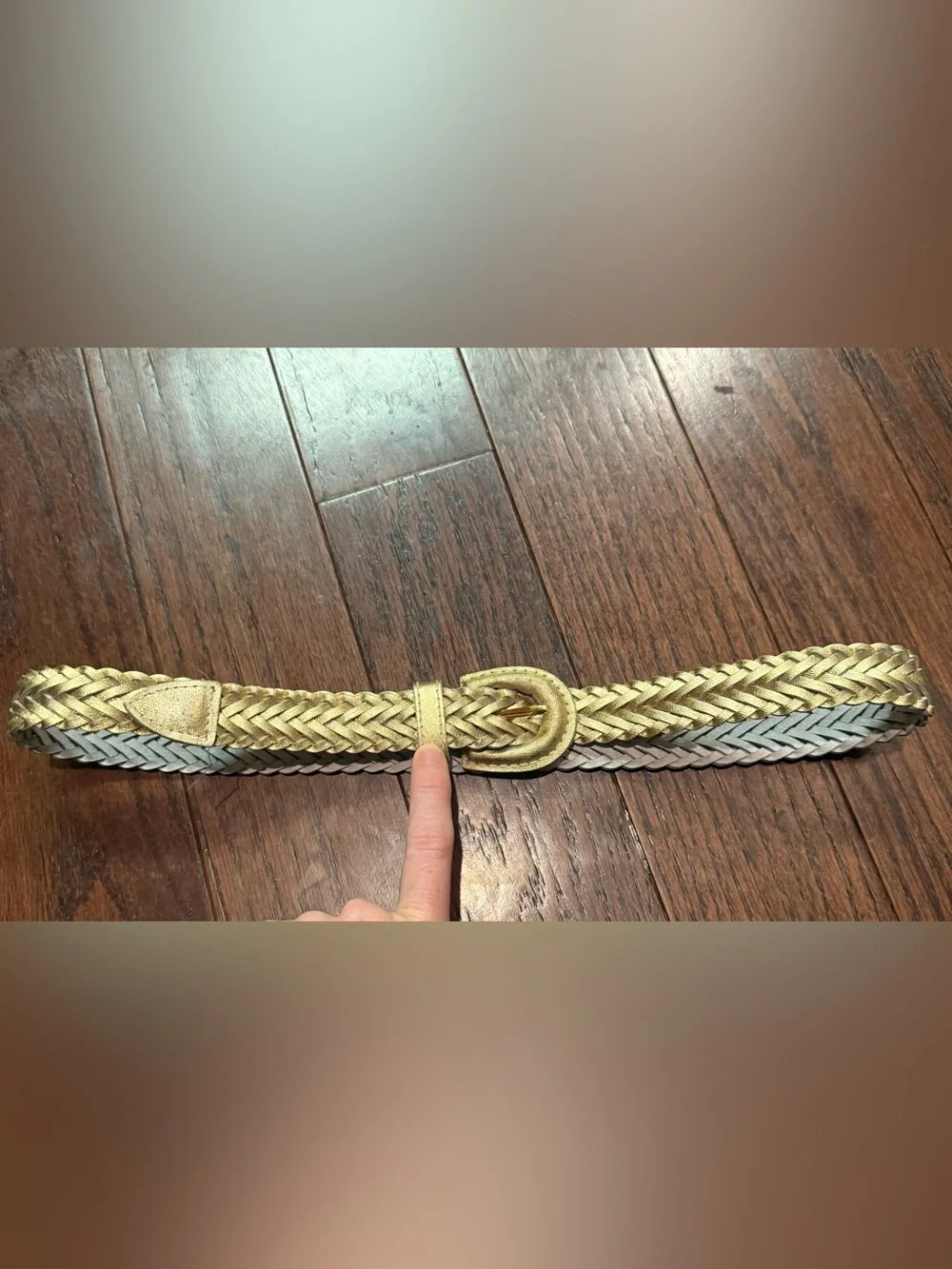 Vintage Woven Metallic Gold Women's Belt genuine leather medium